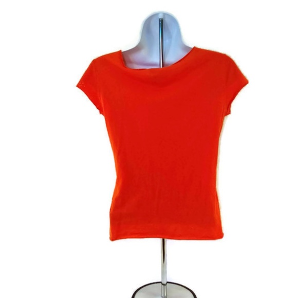 Calvin Klein Womens T-Shirt V-Neck Raw Edge Orange Top Size Small - Picture 4 of 6